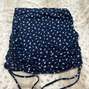 Blue floral skirt size small ruching with ties at bottom